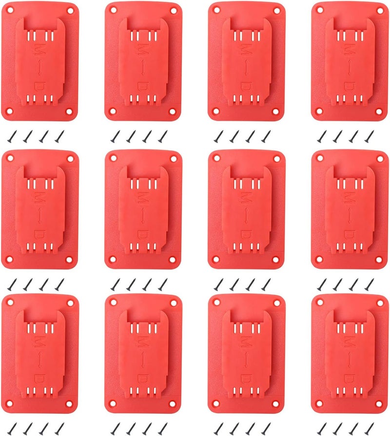 KETTKEL 12packs Tool Holder For Milwaukee M18 & Dewalt 20v,Wall Mount Drill Holder with 48 Screws (red) - Image 1